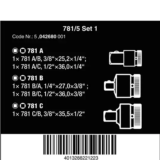 zestaw 5 szt. adapterów do nasadek ręcznych 781/5 Set 1, 2go Wera [05042680001]