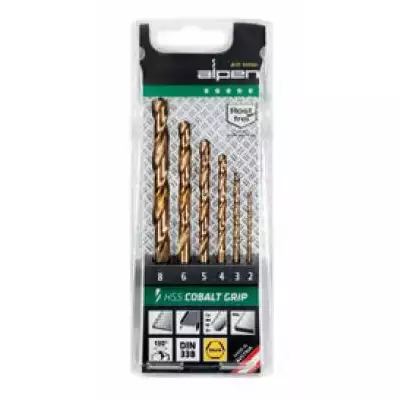 zestaw 6szt. krótkich wierteł kobaltowych do metalu i stali nierdzewnej HSS PZ-COBALT TM6 z zeszlifowanym 3 płaszczyznowym uchwytem, Alpen [0090600006100] (1)