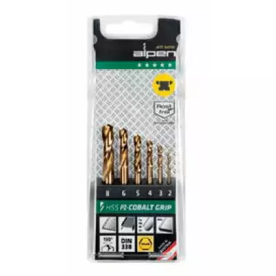 zestaw 6szt. krótkich wierteł kobaltowych do metalu i stali nierdzewnej HSS PZ-COBALT TM6 z zeszlifowanym 3 płaszczyznowym uchwytem, Alpen [0090600006100]