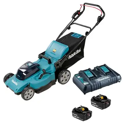 akumulatorowa kosiarka do trawy 2x18V, 48cm, 62l, Makita [DLM480CT2] 2x5,0Ah, LXT + podkaszarka