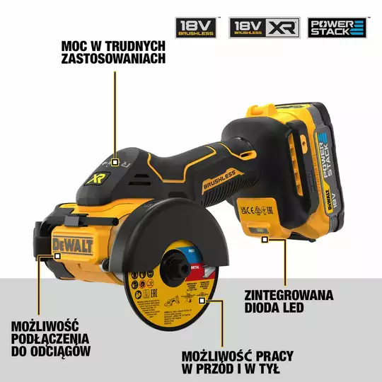akumulatorowa pilarka tarczowa 76mm, 18V Li-lon, serii XR, DeWALT [DCS438N-XJ]