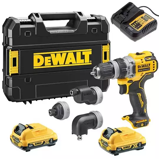 akumulatorowa wiertarko-wkrętarka z 4 wymiennymi głowicami, 12V XR DeWALT [DCD703L2T-QW] 2x3,0Ah, Li-Ion