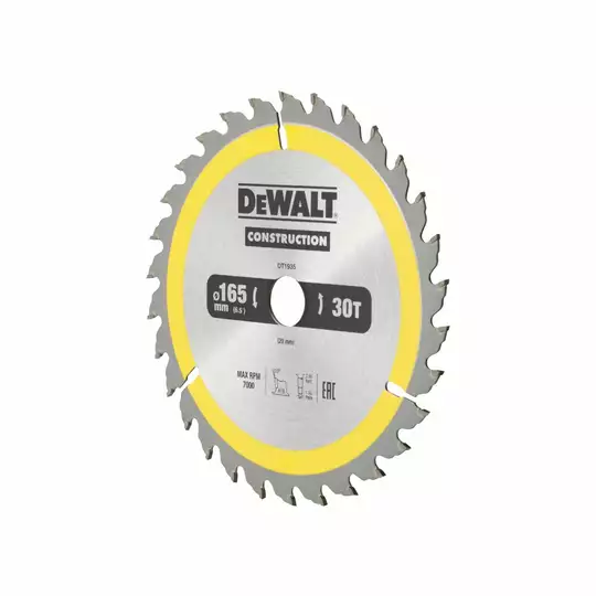 piła tarczowa do cięcia drewna 165/30/2,5mm, 30 zębów, CONSTRUCTION DeWALT [DT1937-QZ] (1)