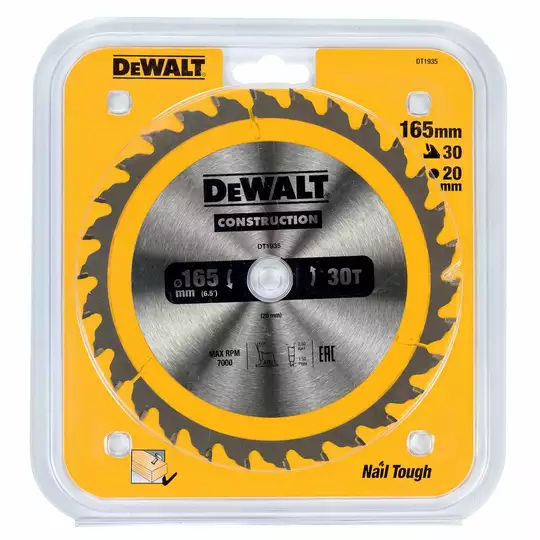 piła tarczowa do cięcia drewna 165/30/2,5mm, 30 zębów, CONSTRUCTION DeWALT [DT1937-QZ] (1)