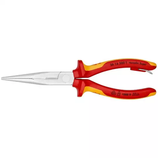 szczypce tnące półokrągłe 200mm w izolacji VDE do 1000V, Knipex [26 16 200 T] z zaczepem do asekuracji