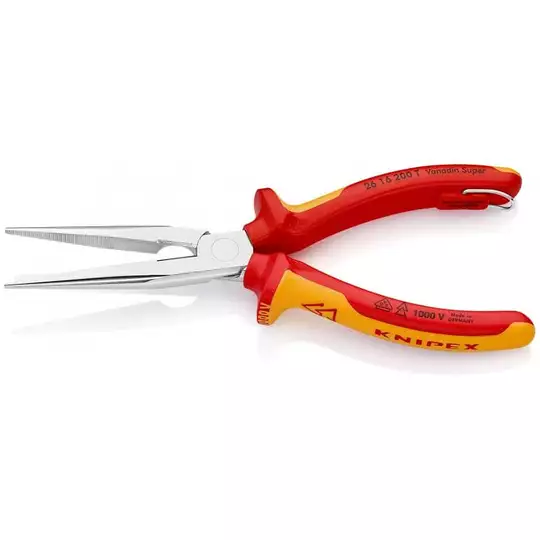 szczypce tnące półokrągłe 200mm w izolacji VDE do 1000V, Knipex [26 16 200 T] z zaczepem do asekuracji