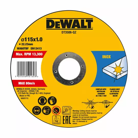 tarcza do cięcia stali nierdzewnej 115x22,23x1,0mm DeWalt [DT3506-QZ]