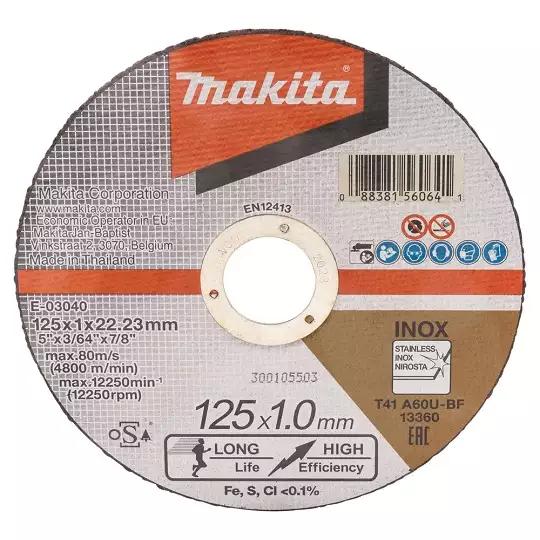 tarcza korundowa do cięcia metalu i stali nierdzewnej 125/22,23/1,0mm Makita [E-03040]