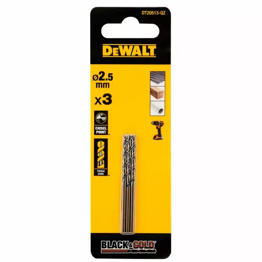 wiertło do metalu 2.5mm, serii Black&amp;Gold 3szt. firmy DeWALT [DT20513-QZ]