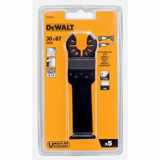 zestaw 5 brzeszczotów do cięcia twardego drewna, rozmiar 30x67mm, DeWalt [DT20724-QZ] do narzędzi wielofunkcyjnych