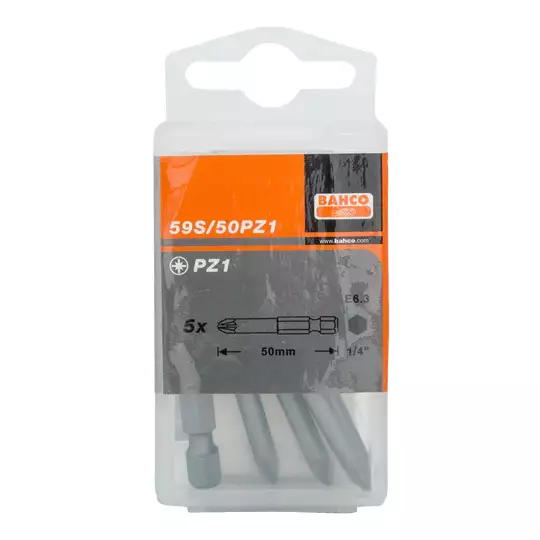 zestaw 5 szt. końcówek 1/4" Pozidriv PZ3/50mm, Bahco [59S/50PZ3]