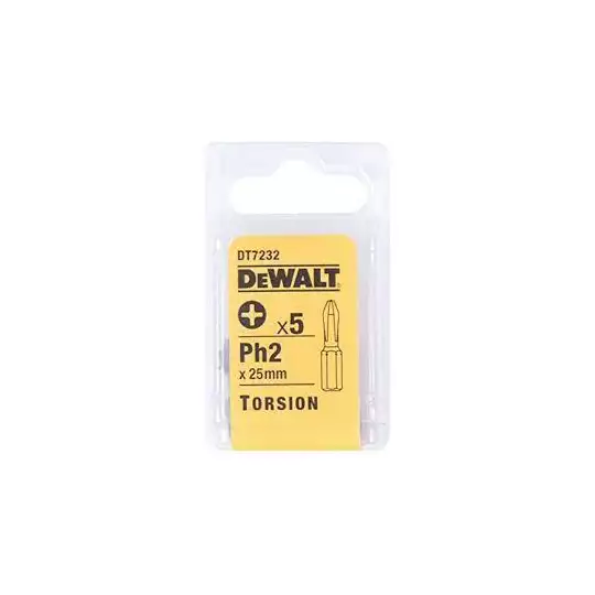 zestaw 5 szt. końcówek 1/4" TORSION do wkrętów Philips, rozmiar PH2/25mm, DeWalt [DT7232-QZ]