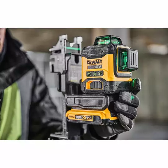 akumulatorowy, samopoziomujący laser 3-wiązkowy 360° z wiązką zieloną do 40m, 18V DeWALT [DCLE34031N-XJ] Li-Ion