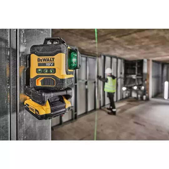 akumulatorowy, samopoziomujący laser 3-wiązkowy 360° z wiązką zieloną do 40m, 18V DeWALT [DCLE34031N-XJ] Li-Ion