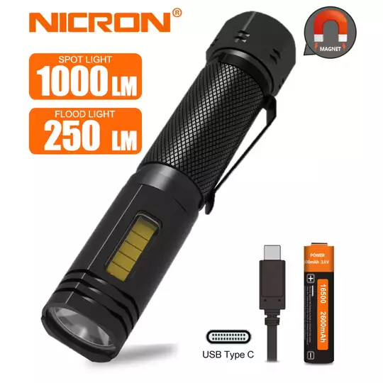 latarka z mocnym światłem białym 1000 lm i mocnym magnesem, NICRON [49NWL81]