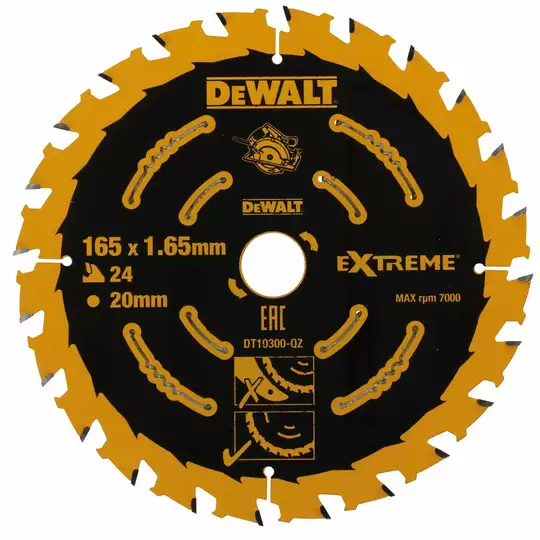 piła tarczowa EXTREME do cięcia drewna 165x20x1,65mm, 24 zęby DeWALT [DT10300-QZ]