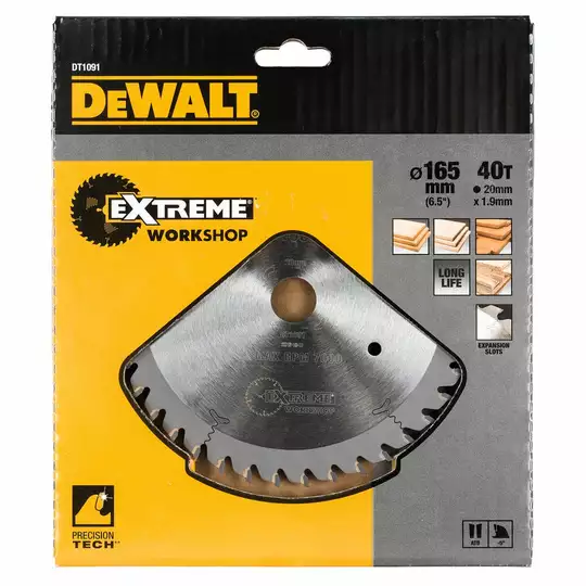 piła tarczowa EXTREME do cięcia drewna 165x20x2,0mm, 40 zębów, DeWalt [DT1091-QZ]