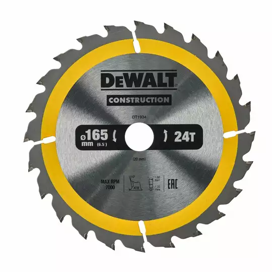piła tarczowa do cięcia drewna 165/20/1,8mm, 24 zęby, CONSTRUCTION DeWALT [DT1934-QZ]