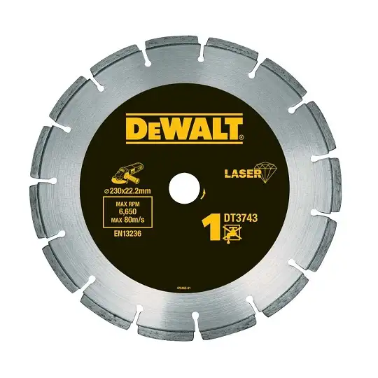 tarcza diamentowa segmentowa do szybkiego cięcia betonu, cegły, ceramiki, do szlifierek kątowych 230/22,23/2,4mm, DeWalt [DT3743-XJ]