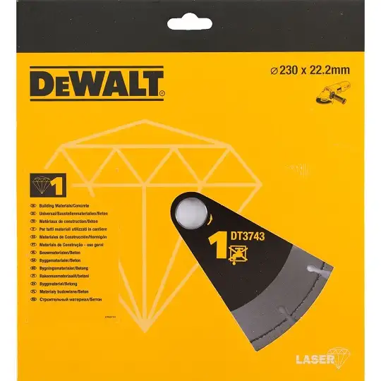 tarcza diamentowa segmentowa do szybkiego cięcia betonu, cegły, ceramiki, do szlifierek kątowych 230/22,23/2,4mm, DeWalt [DT3743-XJ]