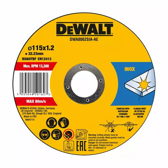 tarcza do cięcia stali INOX 125X22.23X3 mm HIGH PERFORMANCE DeWALT [DWA4522SIA-AE] (1)