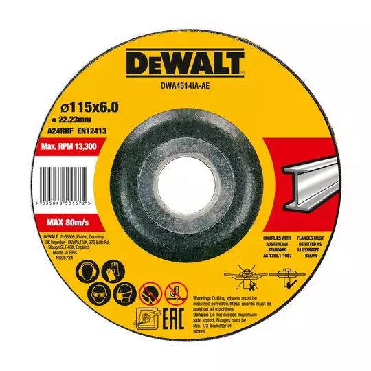 tarcza do szlifowania metalu 115X22.23X6 mm HIGH PERFORMANCE DeWALT [DWA4514IA-AE]