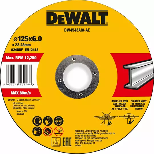 tarcza do szlifowania metalu 125X22.23X6 mm HIGH PERFORMANCE DeWALT [DW4543AIA-AE]