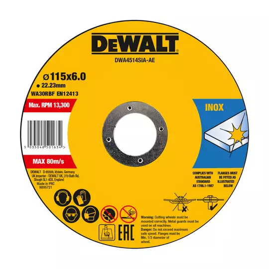 tarcza do szlifowania stali INOX 115X22.23X6 mm HIGH PERFORMANCE DeWALT [DWA4514SIA-AE]