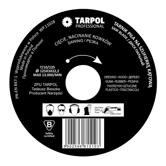 tarnik piła do szlifierek kątowych, 125 x 22,2 x 3 mm, TARPOL [T-10]