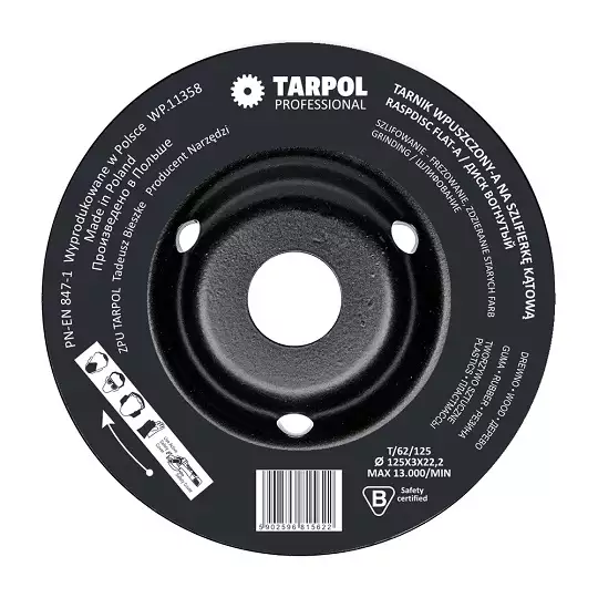 tarnik wpuszczony - A,  gładź wyższa, 125 x 22,2 x 3 mm, TARPOL [T-62] do szlifierek kątowych