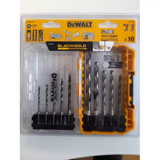 zestaw 10 szt. wierteł do metalu Black&amp;Gold mocowanie 1/4", DeWALT [DT20620-QZ] TOUGH CASE+