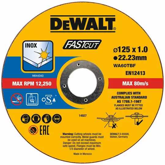 zestaw 100szt. tarcz do cięcia stali nierdzewnej Inox 125mm o grubości 1,0mm DeWALT [DT20540-QZ] wiaderko