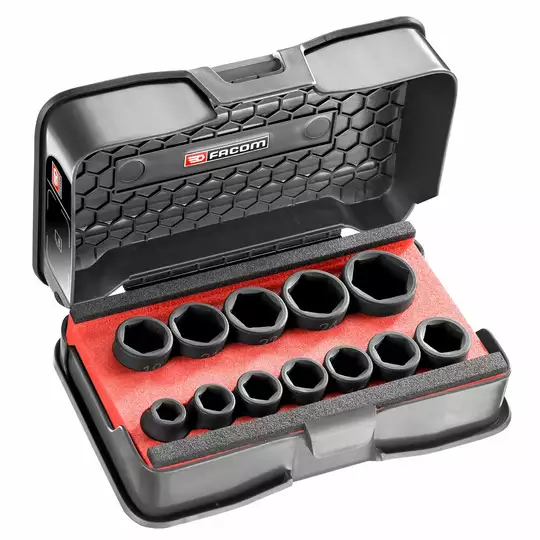 zestaw 12szt. krótkich nasadek udarowych 1/2", 6-kątnych, 10-27mm, Facom [NSS.J12PB]