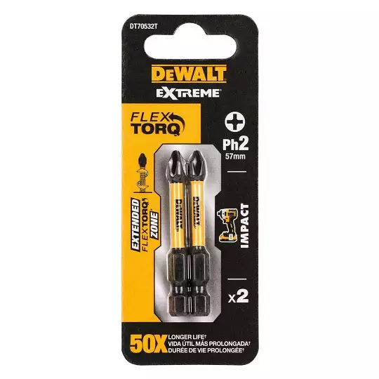 zestaw 2szt. końcówek udarowych PH2/57mm, EXTREME Impact Torsion, DeWALT [DT70532T-QZ]