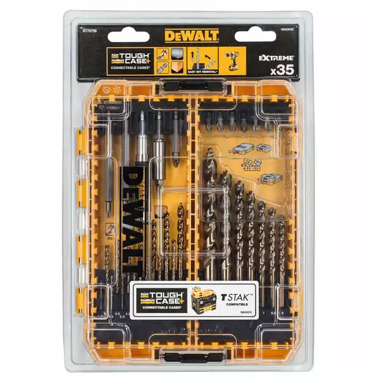 zestaw 35 szt. bitów i wierteł do metalu serii HSS-G EXTREME 2, DeWALT [DT70756-QZ] medium Tough Case+