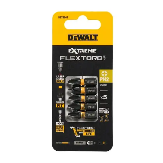 zestaw 5szt. końcówek udarowych PH2/25mm, EXTREME Impact Torsion, DeWALT [DT7994T-QZ]