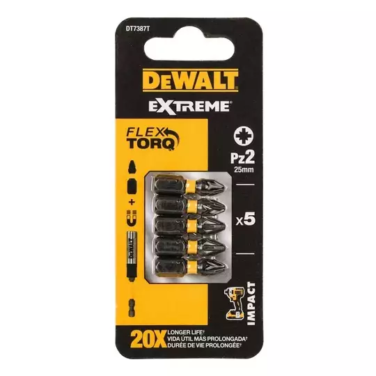 zestaw 5szt. końcówek udarowych PZ2/25mm, EXTREME Impact Torsion, DeWALT [DT7387T-QZ]