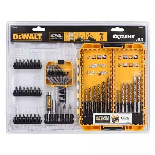 zestaw 63 szt. wierteł do metalu i betonu oraz końcówek PH, PZ, TX, EXTREME DeWALT [DT70759-QZ] Medium Tough Case+