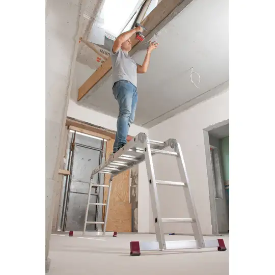 Czteroelementowa aluminiowa drabina przegubowa + 2 podesty CORDA KRAUSE [085214] 4x3 stopnie