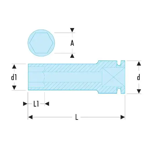 Nasadka udarowa sześciokątna, wydłużana 1/2", rozmiar 8mm, Facom [NS.8LA]