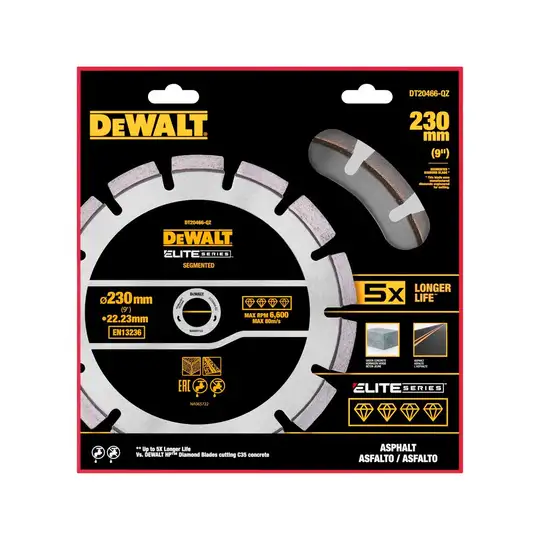 Tarcza diamentowa segmentowa do ciecia betonu, asfaltu 230/25,4mm, serii ELITE, DeWalt [DT20466-QZ]