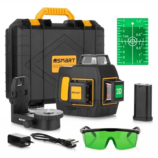 akumulatorowy samopoziomujący laser 3-wiązkowy 360° 3D, z wiązką zieloną do 40m, SMART [SM-06-03040G] 3,6Ah/3,7V, Li-Ion