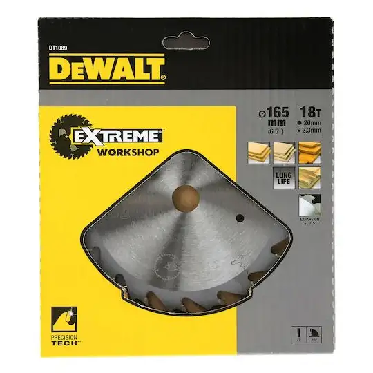 piła tarczowa EXTREME do cięcia drewna 165x20x2,3mm, 18 zębów, DeWalt [DT1089-QZ]