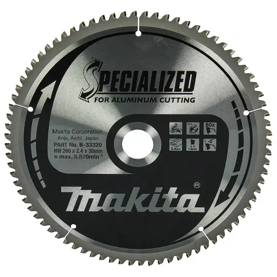 piła tarczowa do aluminium, PVC, laminatów, 260/30mm, 80 zębów, SPECIALIZED Makita [B-33320]