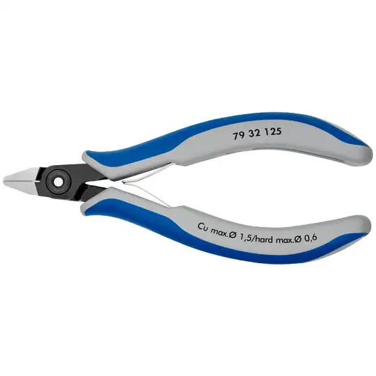 szczypce boczne tnące dla elektroników 125mm, zakres cięcia 0,2 – 1,5mm, główka zwężana, Knipex [79 32 125]