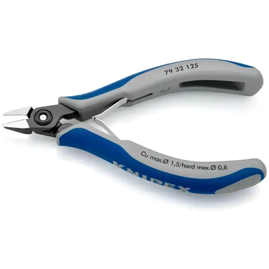 szczypce boczne tnące dla elektroników 125mm, zakres cięcia 0,2 – 1,5mm, główka zwężana, Knipex [79 32 125]