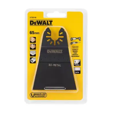szeroki brzeszczot BiM do narzędzi wielofunkcyjnych, 43x65mm, DeWalt [DT20748-QZ] do cięcia drewna, drewna z gwoździami, płyt G-K i PVC