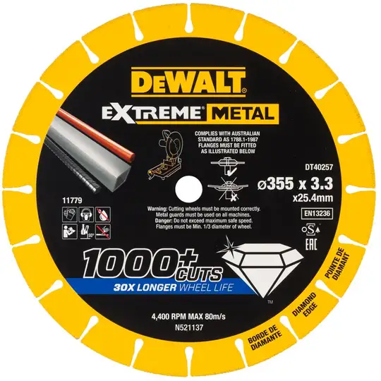 tarcza diamentowa do cięcia stali, 355/25,4 /3,3mm, serii EXTREME® METAL, DeWalt [DT40257-QZ]