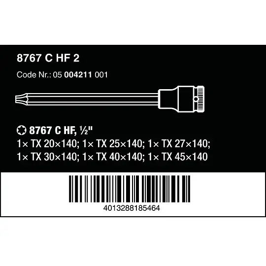 zestaw 6 szt. kluczy nasadowych 1/2" z końcówką TORX, Zyklop 8767 C TORX HF 2, Wera [05004211001] 2go