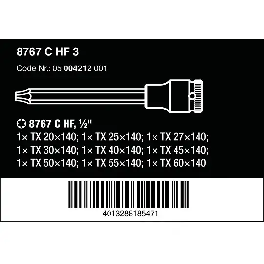 zestaw 9 szt. kluczy nasadowych 1/2" z końcówką TORX, Zyklop 8767 C TORX® HF 3, Wera [05004212001] 2go